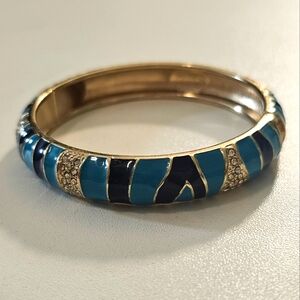 Vintage Gold Tone Sequin Enamel & Rhinestone Cuff Clamper Bracelet.